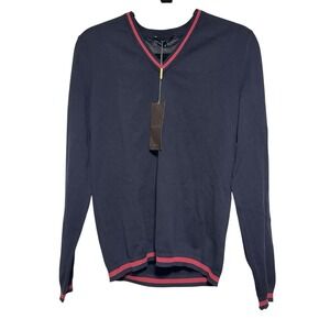 Gucci Men's V-Neck Knit Sweater Navy Red Trim Made in Italy Size S New
